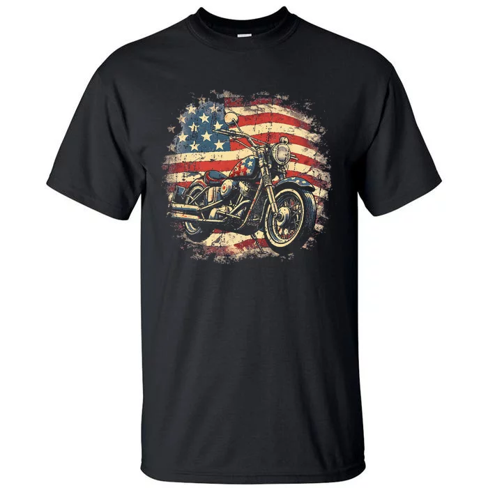 Vintage US Flag Motorcycle USA Retro Biker Tall T-Shirt