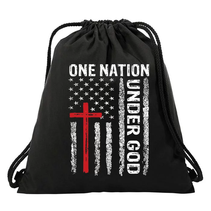 Vintage USA Flag Christian Faith Family Freedom Drawstring Bag