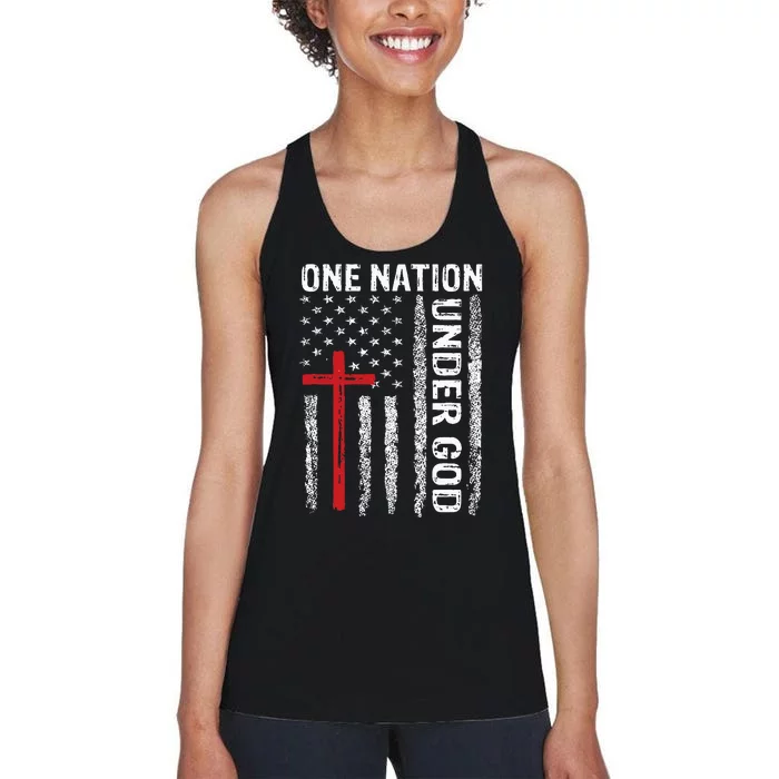 Vintage USA Flag Christian Faith Family Freedom Women's Racerback Tank