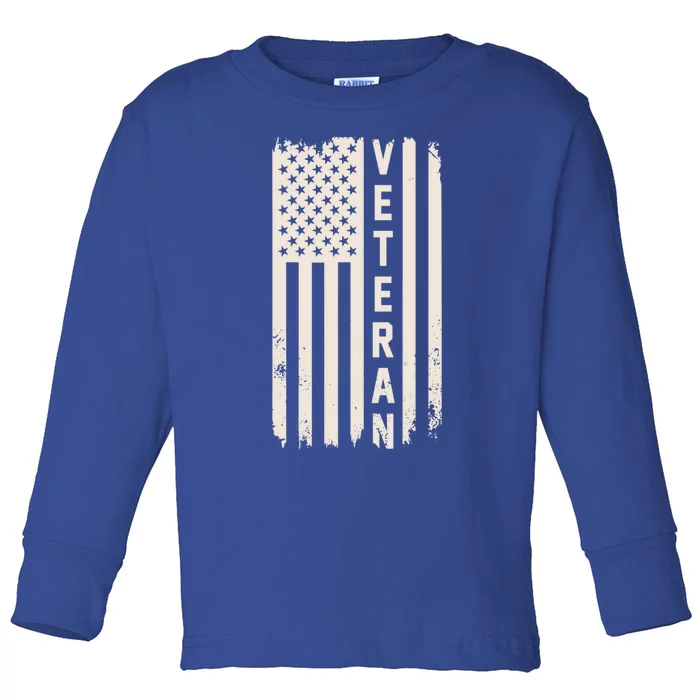 Veteran Us Flag Armed Forces Military Retired Retro Gift Toddler Long Sleeve Shirt