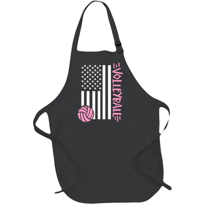 Volleyball Us Flag Usa Full-Length Apron With Pocket