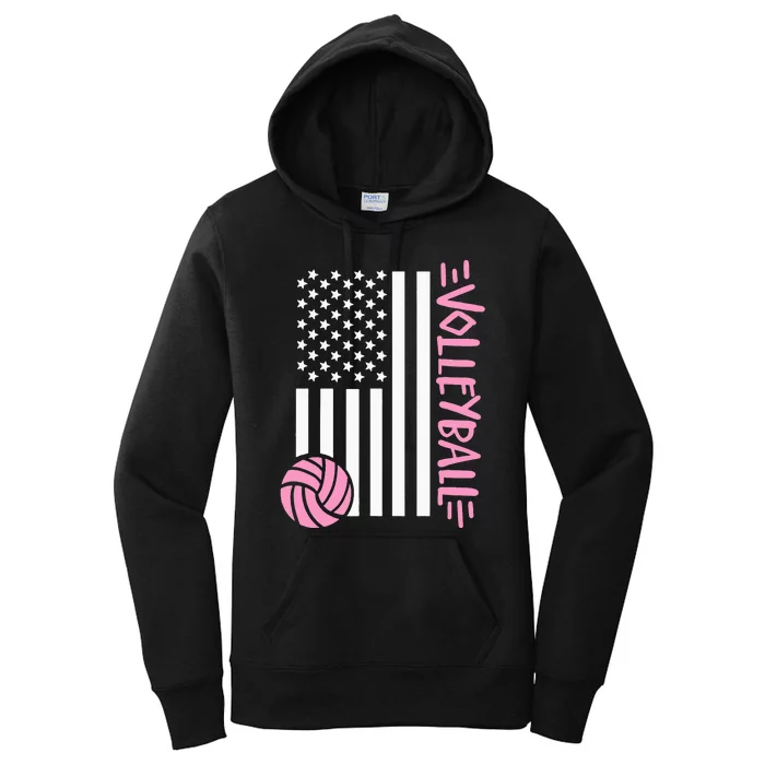 Volleyball Us Flag Usa Women's Pullover Hoodie