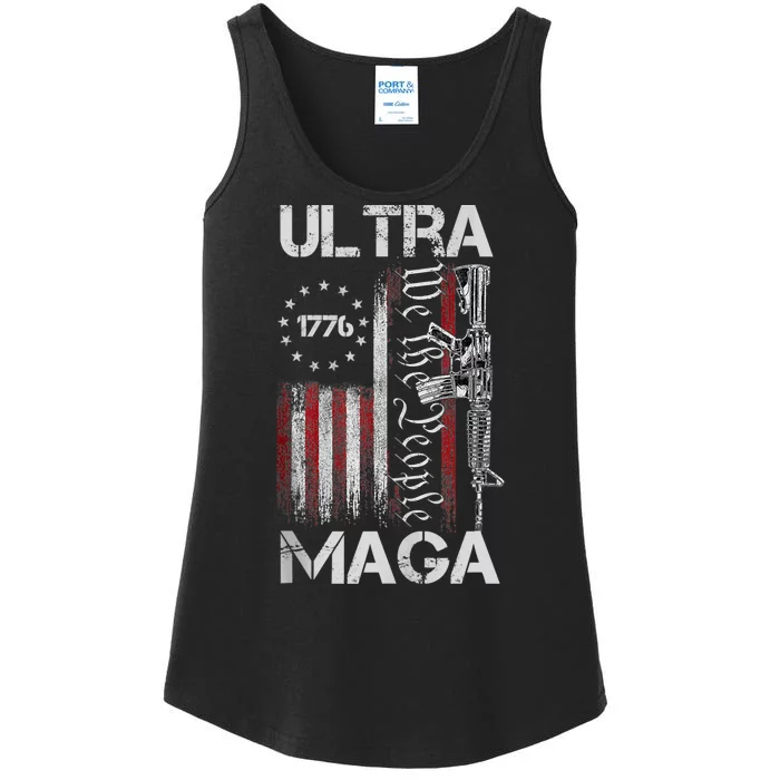 Vintage Usa Flag Ultra Maga Gun Usa Ladies Essential Tank