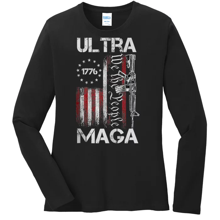 Vintage Usa Flag Ultra Maga Gun Usa Ladies Long Sleeve Shirt