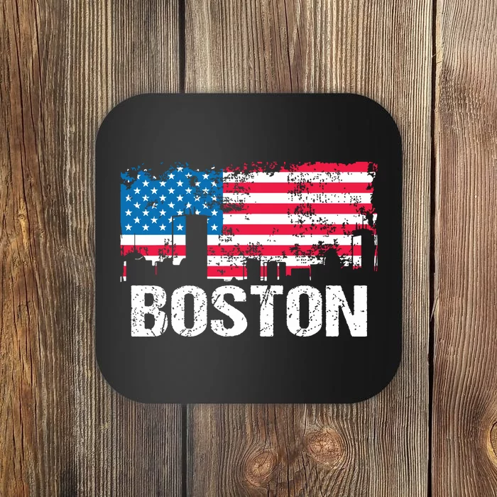 Vintage Us Flag American City Skyline Boston Massachusetts Coaster