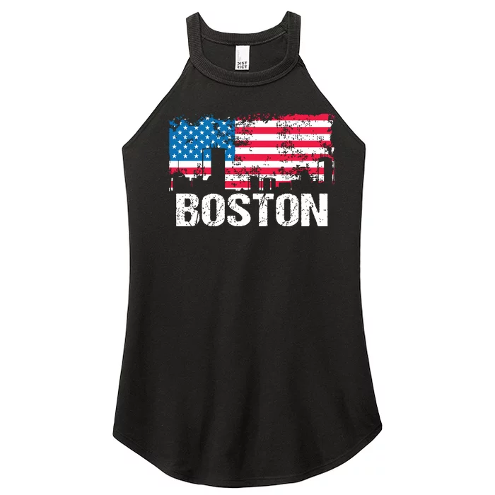 Vintage Us Flag American City Skyline Boston Massachusetts Women’s Perfect Tri Rocker Tank