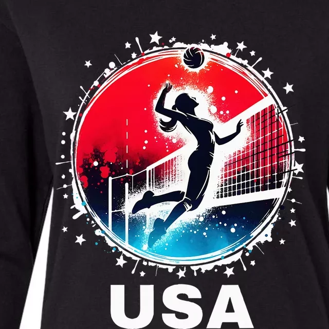 Volleyball Usa Go Usa Team U.S.A Flag Women Volleyball Womens Cotton Relaxed Long Sleeve T-Shirt