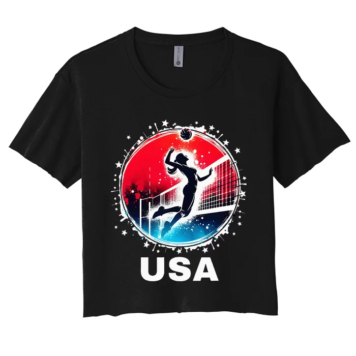 Volleyball Usa Go Usa Team U.S.A Flag Women Volleyball Women's Crop Top Tee