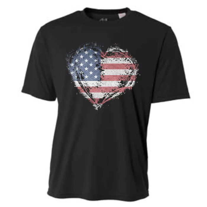 Vintage Usa Heart Shape American Flag Stylish Design Cooling Performance Crew T-Shirt