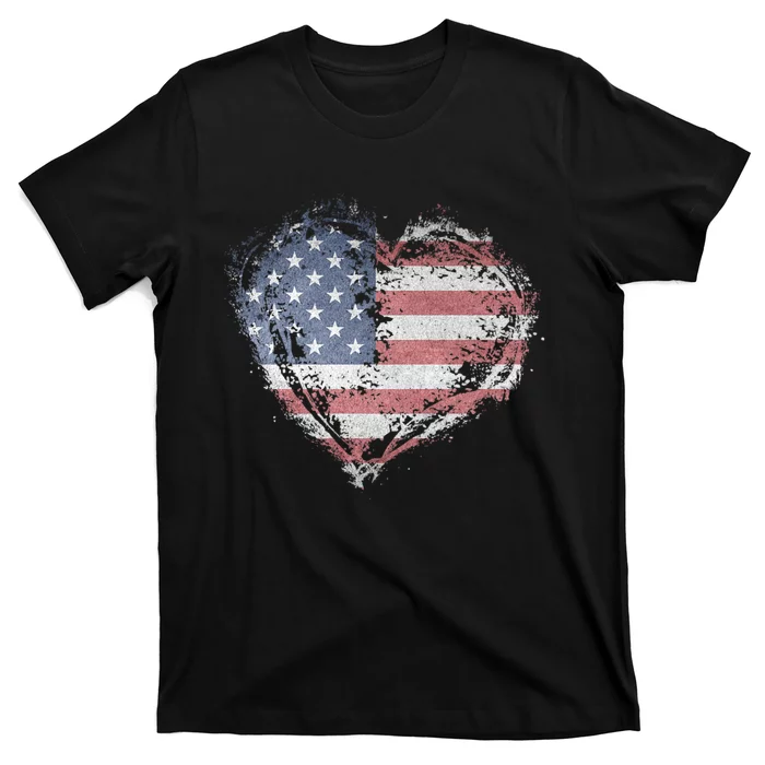 Vintage Usa Heart Shape American Flag Stylish Design T-Shirt