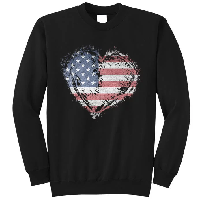 Vintage Usa Heart Shape American Flag Stylish Design Tall Sweatshirt