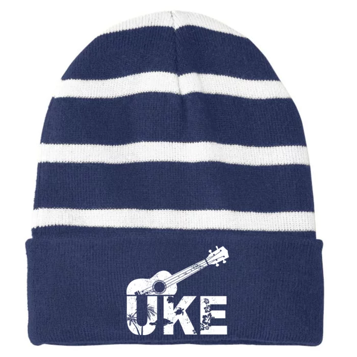 Vintage Uke Hawaiian Ukulele Striped Beanie with Solid Band