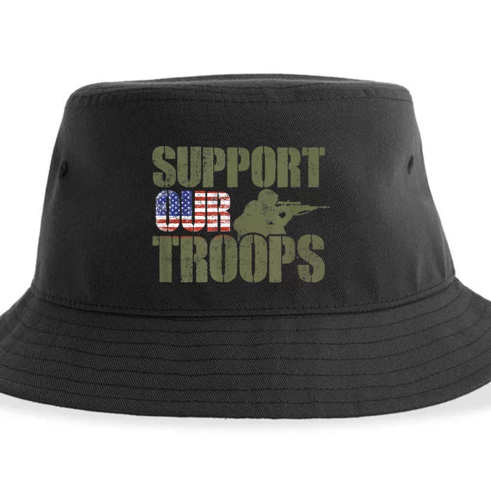 Vintage Us Military Support Our Troops American Flag Sustainable Bucket Hat