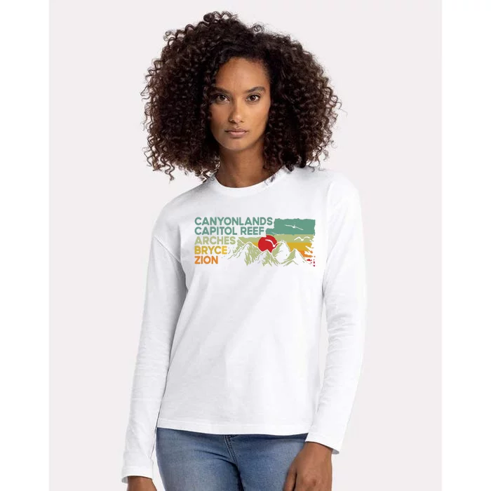 Vintage Utah National Parks Moab Utah Mighty Five Souvenir Womens Cotton Relaxed Long Sleeve T-Shirt