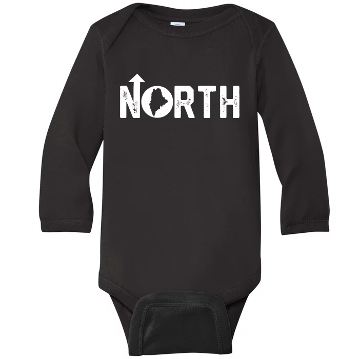 Vintage Up North Maine State Map Baby Long Sleeve Bodysuit