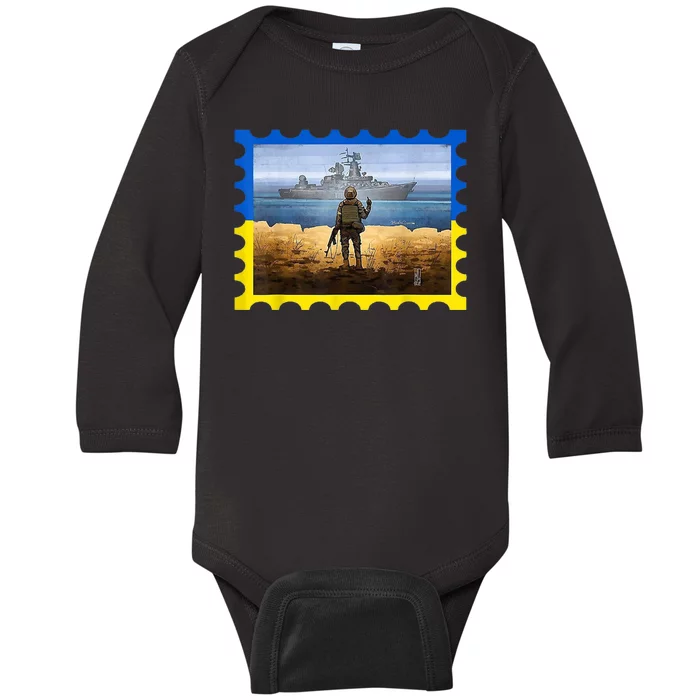 Vintage Ukraine Postal Card War Baby Long Sleeve Bodysuit