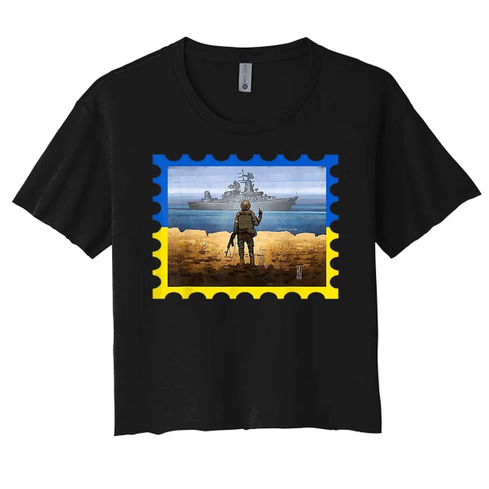 Vintage Ukraine Postal Card War Women's Crop Top Tee