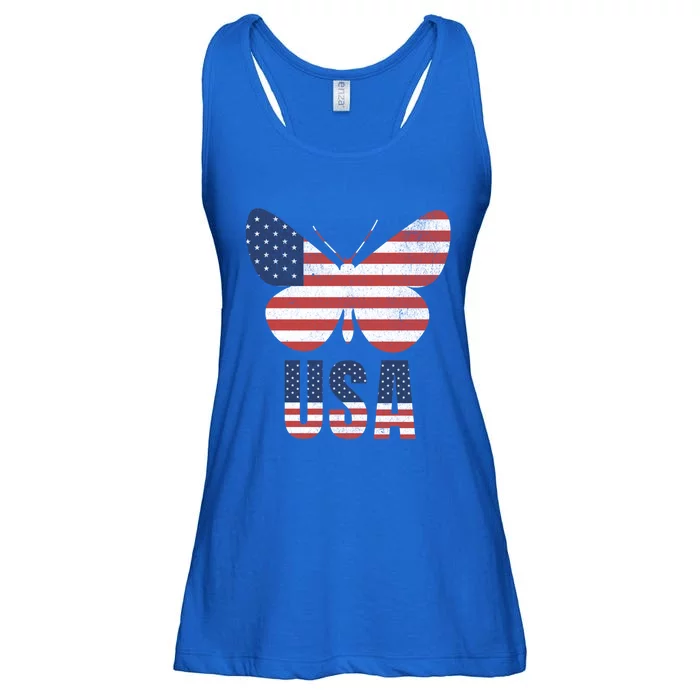 Vintage Usa Red White And Blue Butterfly July 4th Cool Gift Ladies Essential Flowy Tank