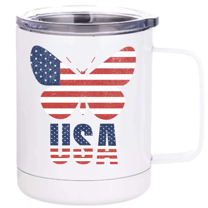 Vintage Usa Red White And Blue Butterfly July 4th Cool Gift Front & Back 12oz Stainless Steel Tumbler Cup