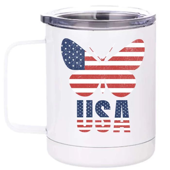 Vintage Usa Red White And Blue Butterfly July 4th Cool Gift Front & Back 12oz Stainless Steel Tumbler Cup