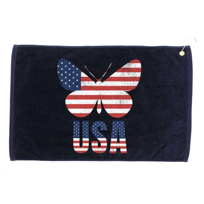 Vintage Usa Red White And Blue Butterfly July 4th Great Gift Grommeted Golf Towel