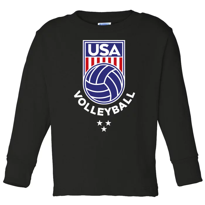 Volleyball USA Support The Team Shirt USA Flag Beach TShirt Toddler Long Sleeve Shirt