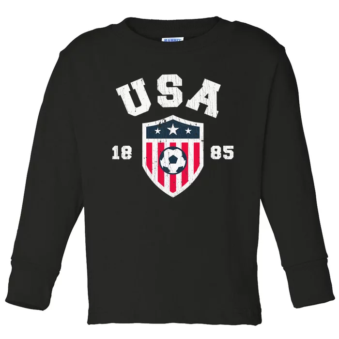 Vintage USA Soccer 1885 American Flag Football Toddler Long Sleeve Shirt