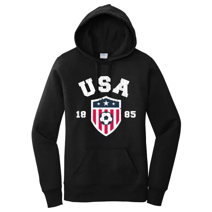 Vintage USA Soccer 1885 American Flag Football Women's Pullover Hoodie