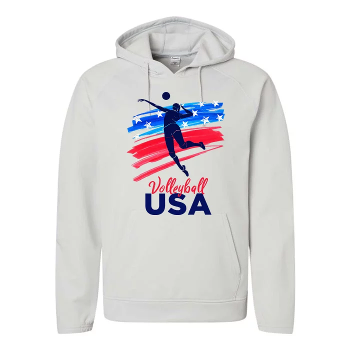 Volleyball Usa Support Performance Fleece Hoodie