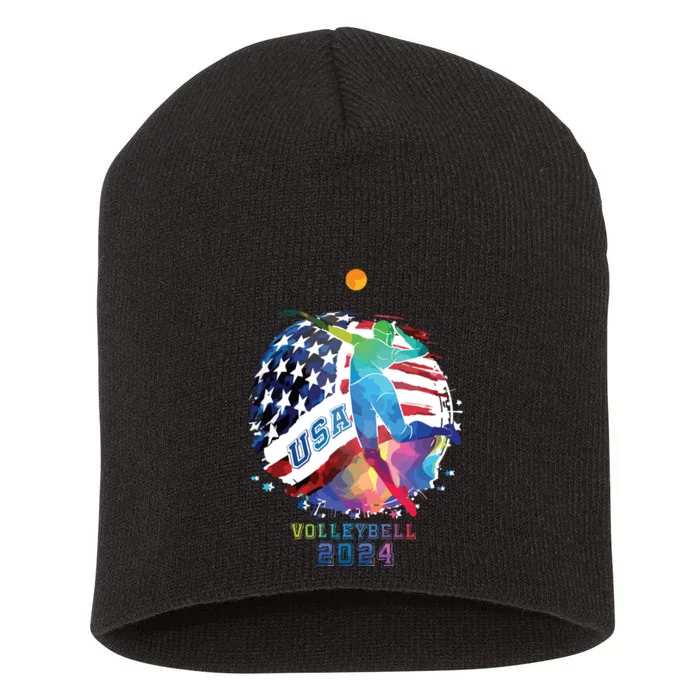 Volleyball Usa Support The United States American 2024 Short Acrylic Beanie