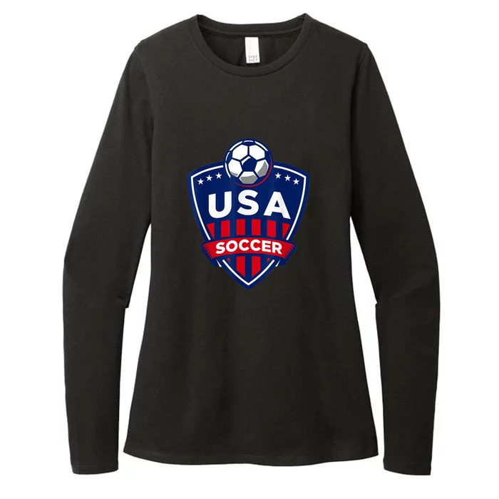 Vintage USA Soccer American Flag Football Jersey Womens CVC Long Sleeve Shirt