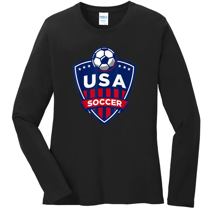 Vintage USA Soccer American Flag Football Jersey Ladies Long Sleeve Shirt