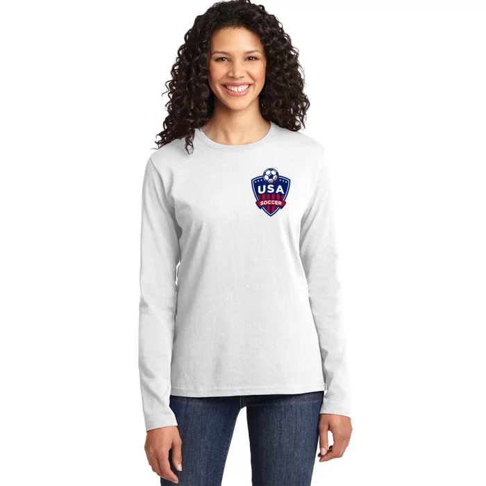 Vintage USA Soccer American Flag Football Jersey Ladies Long Sleeve Shirt