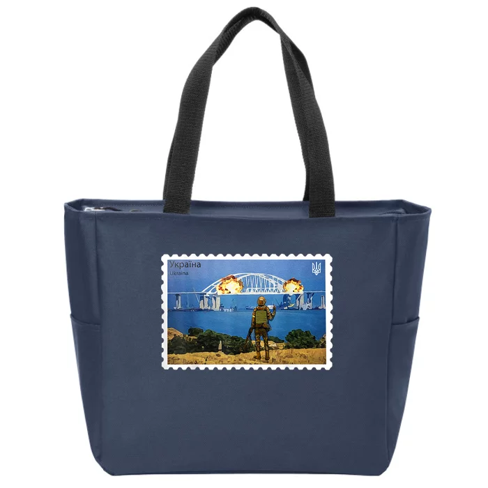 Vintage Ukraine Stamp Crimea Bridge Peninsula Ukraine Zip Tote Bag