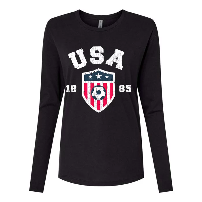 Vintage USA Soccer 1885 American Flag Football Womens Cotton Relaxed Long Sleeve T-Shirt