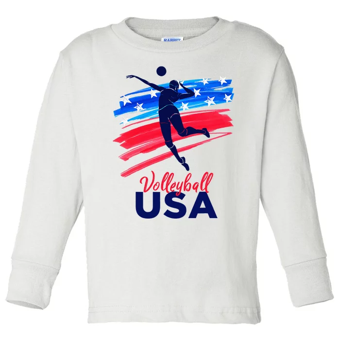 Volleyball Usa Support The Team U.S.A Flag Toddler Long Sleeve Shirt