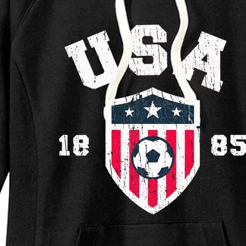 Vintage USA Soccer 1885 American Flag Football Women's Fleece Hoodie