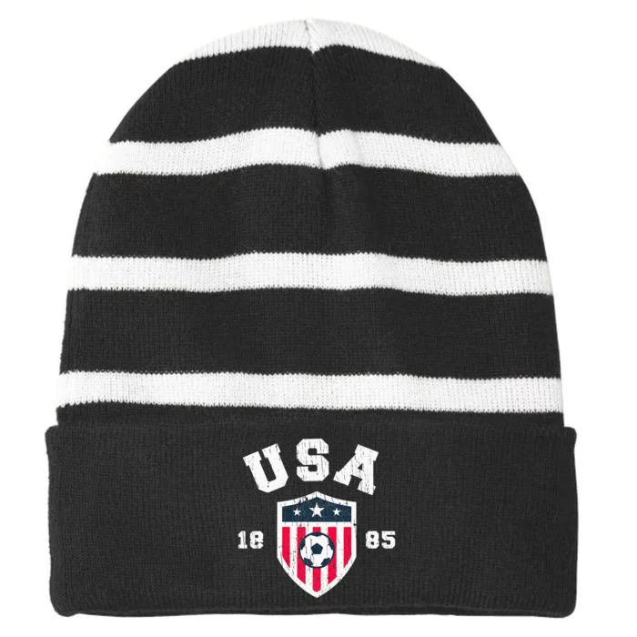 Vintage USA Soccer 1885 American Flag Football Striped Beanie with Solid Band