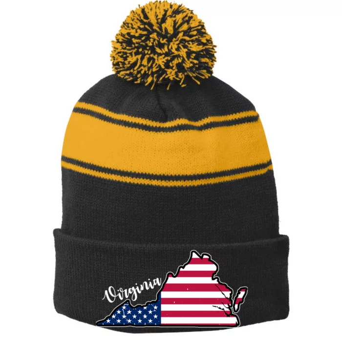 Virginia United States Map Stripe Pom Pom Beanie