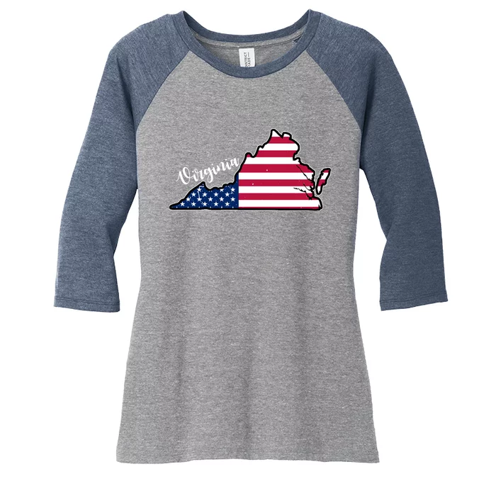 Virginia United States Map Women's Tri-Blend 3/4-Sleeve Raglan Shirt