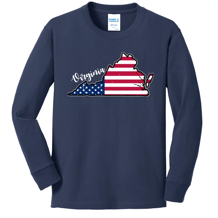 Virginia United States Map Kids Long Sleeve Shirt