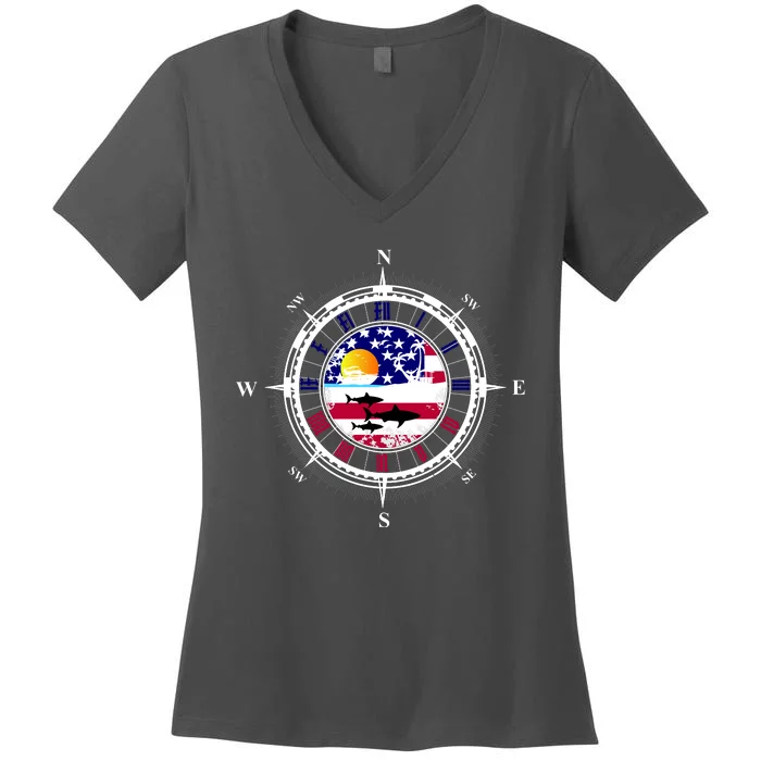 Vintage United States Compass Women's V-Neck T-Shirt