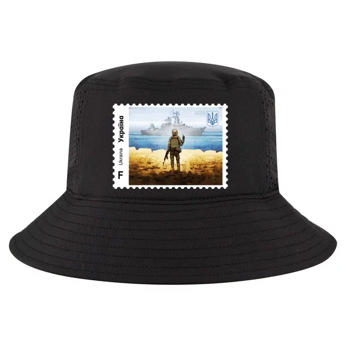 Vintage Ukraine Stamp Russian Warship Go F Yourself Ukrainian Flag Pride Cool Comfort Performance Bucket Hat