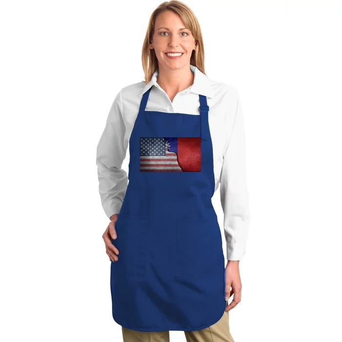 Vintage Usa Taiwan Flag Distressed American Taiwanese Flag Gift Full-Length Apron With Pocket