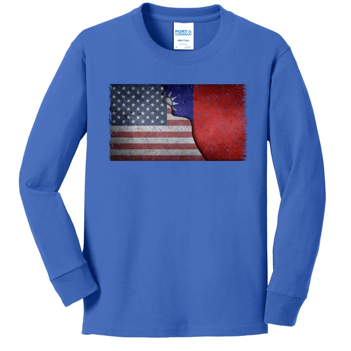 Vintage Usa Taiwan Flag Distressed American Taiwanese Flag Gift Kids Long Sleeve Shirt