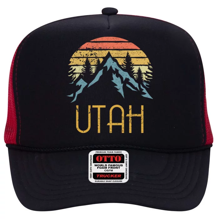 Vintage Ut Utah Mountains Outdoor Adventure Gift High Crown Mesh Trucker Hat