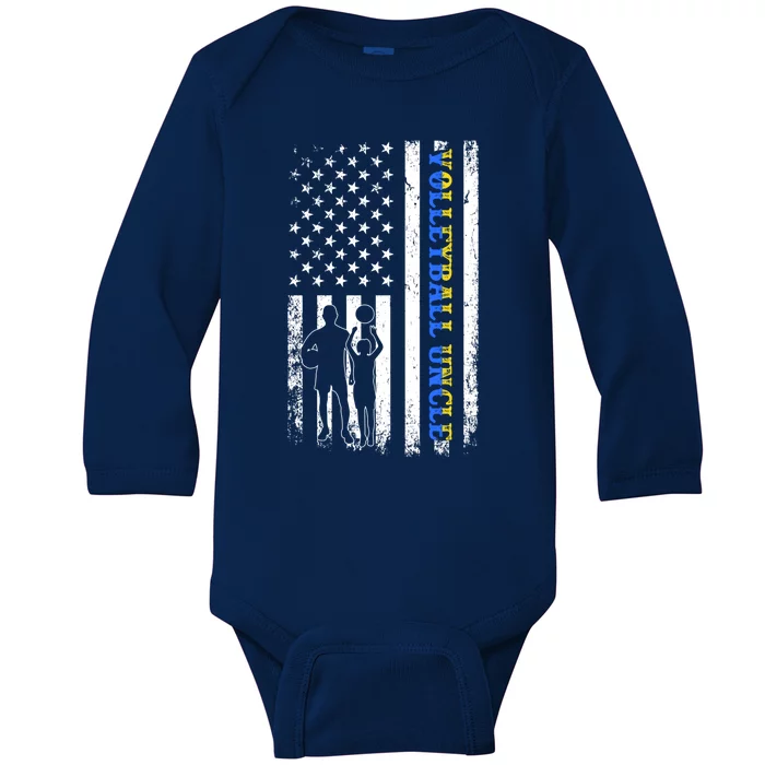 Volleyball Uncle Usa Flag Volleyball Team Fan Fathers Day Cool Gift Baby Long Sleeve Bodysuit