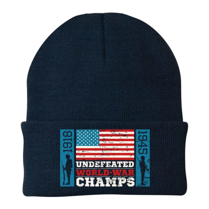 Vintage Undefeated World War Champs 4th July American Flag Cute Gift Knit Cap Winter Beanie