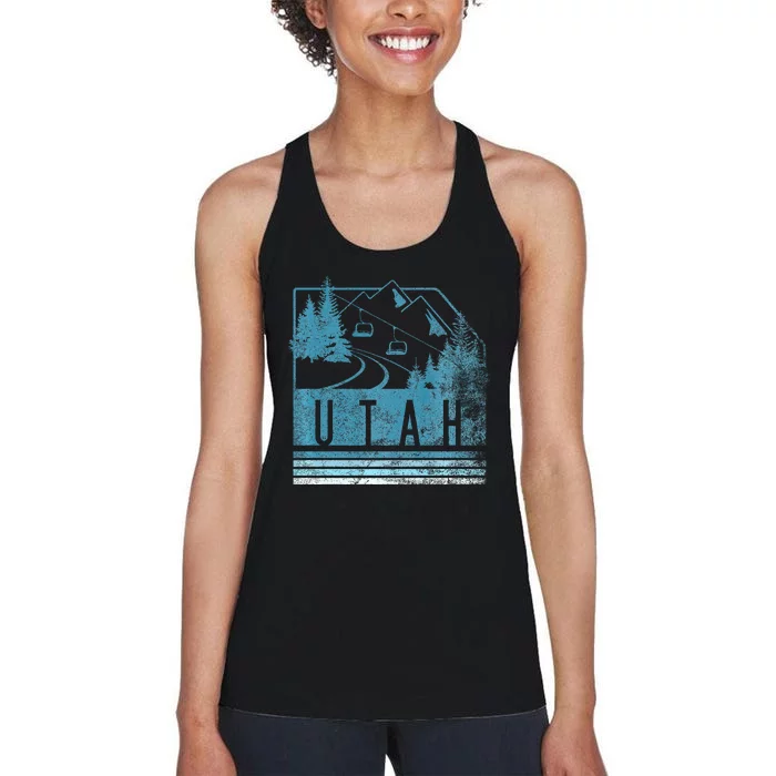 Vintage Utah Winter Snow Mountains Ski Lift Ut Women's Racerback Tank