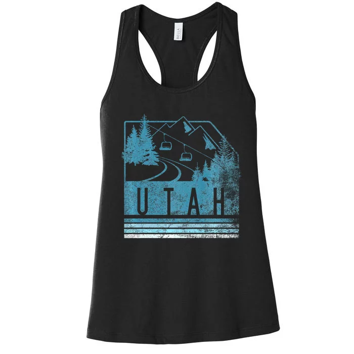 Vintage Utah Winter Snow Mountains Ski Lift Ut Women's Racerback Tank